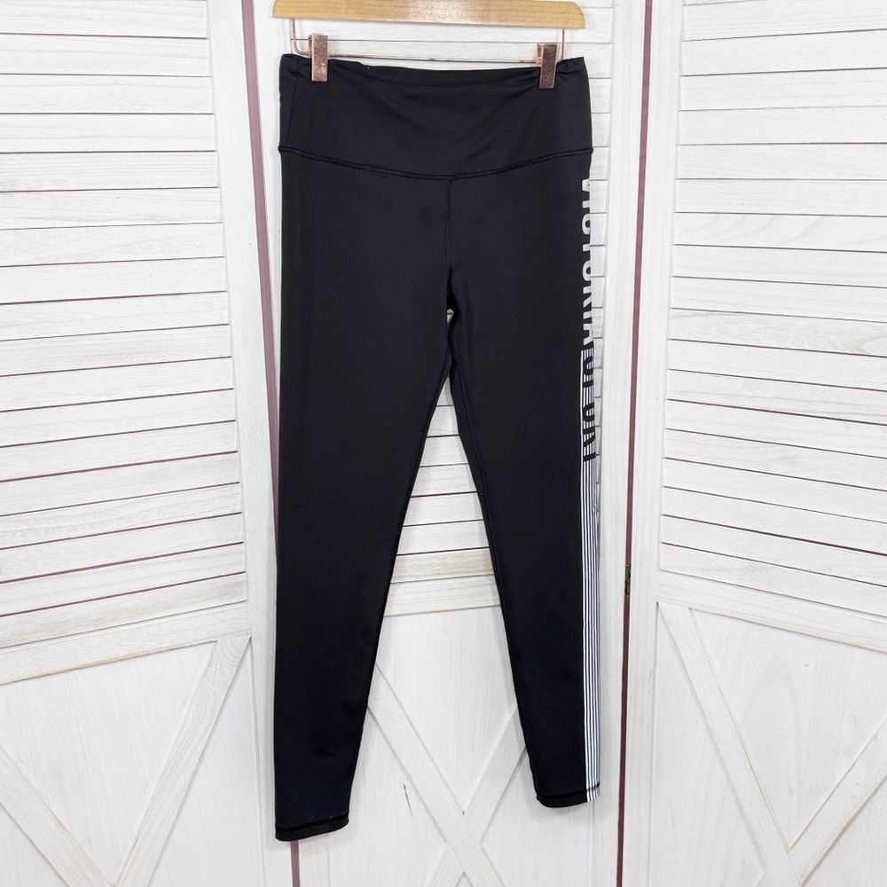 Victorias Secret Sport Reflective Leg Logo Stripe Ankle Leggings Black Medium